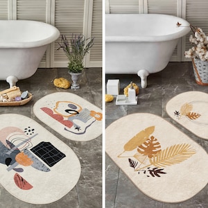 NICETOWN Taupe Bathroom Rugs and Mats Sets, Bath Mats, Slip