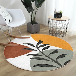 RealHomes Boho Round RugColorful Floor CarpetAbstract Non Slip Circle RugPlant Anti Slip MatGeometric Area RugsPink Rug For Living Room 1