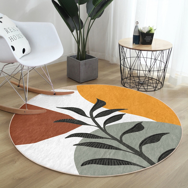 RealHomes Boho Round RugColorful Floor CarpetAbstract Non Slip Circle RugPlant Anti Slip MatGeometric Area RugsPink Rug For Living Room 1