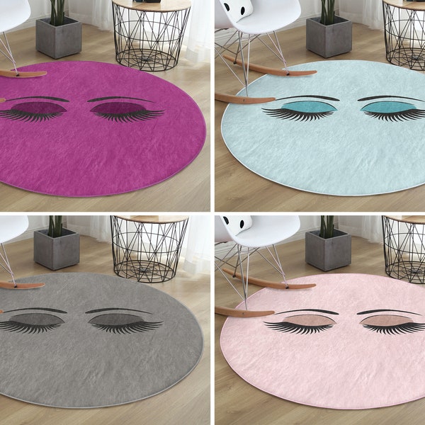 RealHomes Eye Round Rug|Gift Floor Carpet|Eyebrow Non Slip Circle Rugs|Solid Anti Slip Mat|Pastel Area Rugs|Blue Rug For Living Room