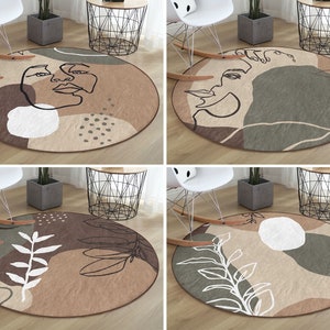 RealHomes Woman Round Rug|Onedraw Floor Carpet|Plant Non Slip Circle Rugs|Eclectic Anti Slip Mat|Abstract Area Rug|Brown Rug For Living Room