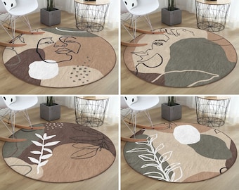 Tapis rond pour femme RealHomes | Tapis de sol Onedraw | Tapis circulaires antidérapants pour plantes | Tapis antidérapant éclectique | Tapis abstrait | Tapis marron pour salon