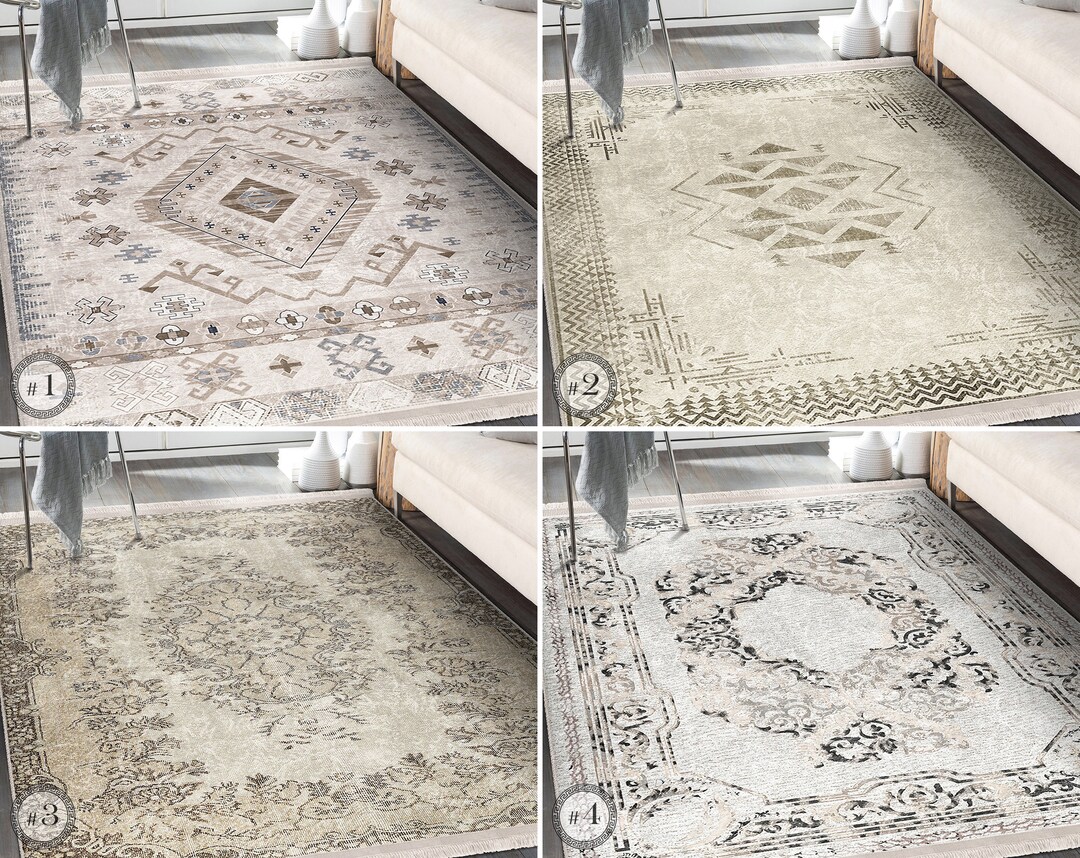 Tulsa Area Rug Beige Oriental Carpet Persian Anti Slip Rug Etsy