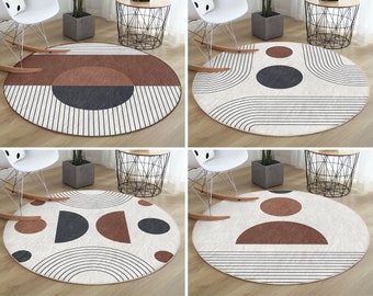 Tapis rond abstrait RealHomes|Tapis de sol à rayures|Tapis circulaires antidérapants cadeaux|Tapis antidérapant géométrique|Tapis solaires|Tapis beige pour salon