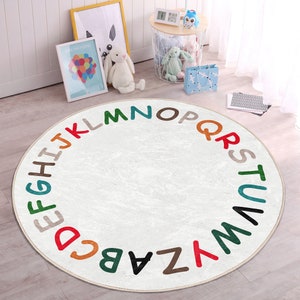 ABC Nursery Rug|Alphabet Playmat for Kids Room|Clasroom Toddler Round Carpet|Educational Non Slip Activity Rug|Letters Playroom Rug