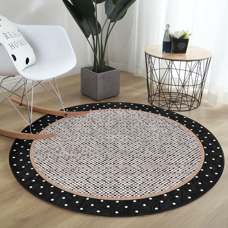 Vintage Black Tiny Polka Dot Round Rug main image 0