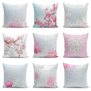 Bohemian  Boho Throw Pillow Covers|Flower Decor Cushion Cover|Pink Floral Pillowcase|Blue Garden Stylish Pillow Shams|Home Decorative