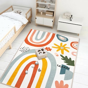 Odd Shapes Newborn RugAbstract Rectangular Toddler CarpetModern Art Nursery RugRainbow Multicolor Infant matAnti Slip Mat for Kid's Room 3