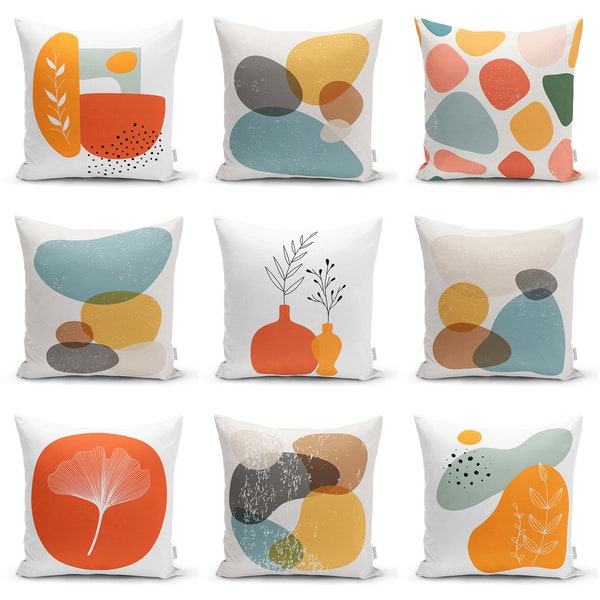 Contemporary Abstract Throw Pillow Covers|Vase Decor Cushion Cover|Orange Geometric Pillowcase|White Stone Gifts For Her Pillow Shams