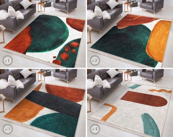 Geometrische Muster Teppich|Grüner Teppich| Lebhaftes Design Rutschfester Teppich| Zeitgenössischer Dekor Teppich| Maschinenwaschbarer Teppich|Fransenteppich