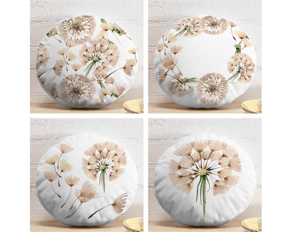 Juego de 4 fundas de almohada redondas con patr n de planta