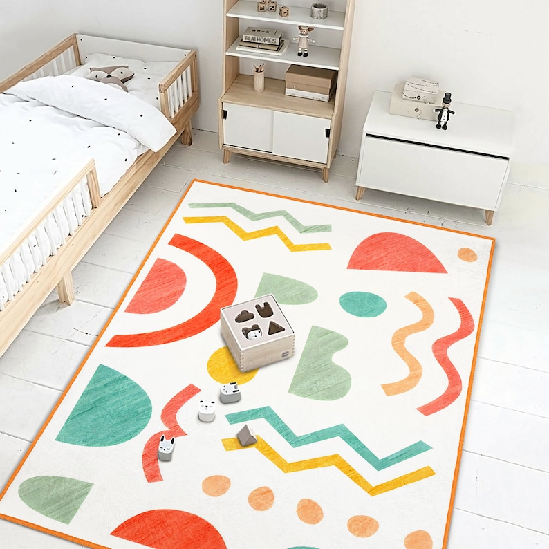 Odd Shapes Newborn RugAbstract Rectangular Toddler CarpetModern Art Nursery RugRainbow Multicolor Infant matAnti Slip Mat for Kid's Room 2