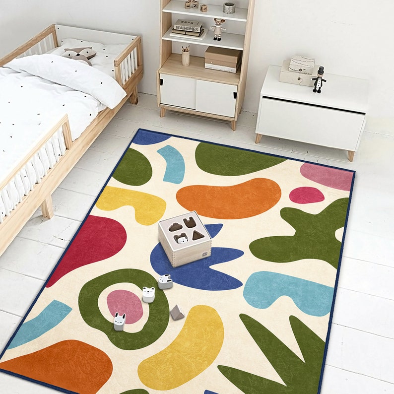 Odd Shapes Newborn RugAbstract Rectangular Toddler CarpetModern Art Nursery RugRainbow Multicolor Infant matAnti Slip Mat for Kid's Room 4