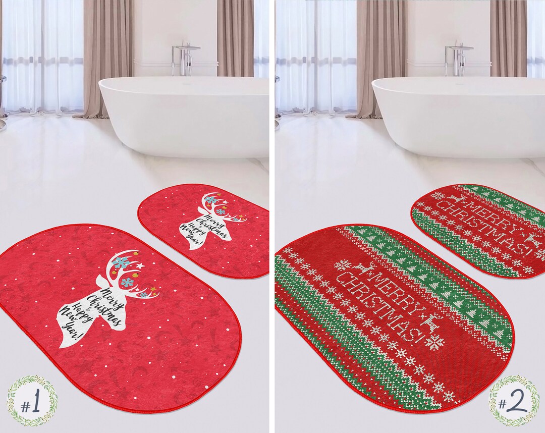 Merry Christmas Bath Rug Setnew Year Anti Slip Floor Matscandinavian
