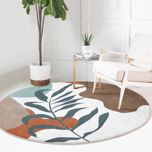 RealHomes Boho Round RugColorful Floor CarpetAbstract Non Slip Circle RugPlant Anti Slip MatGeometric Area RugsPink Rug For Living Room zdjęcie 9