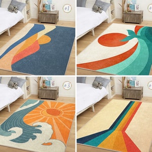 Mid Century Newborn Rug|Sunrise Rectangular Toddler Carpet|Sunset Nursery Rug|Surfing Minimalist Infant mat|Anti Slip Mat for Kid's Room