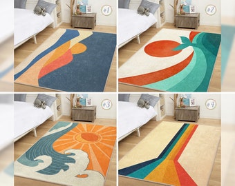 Tapis pour nouveau-né Mid-Century|Tapis rectangulaire pour tout-petits Sunrise|Tapis de chambre de bébé Sunset|Tapis de surf minimaliste pour bébé|Tapis antidérapant pour chambre d'enfant