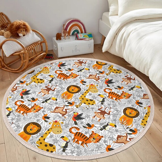 Alfombra redonda Infantil (100 cm) Lionceau Naranja - Textiles