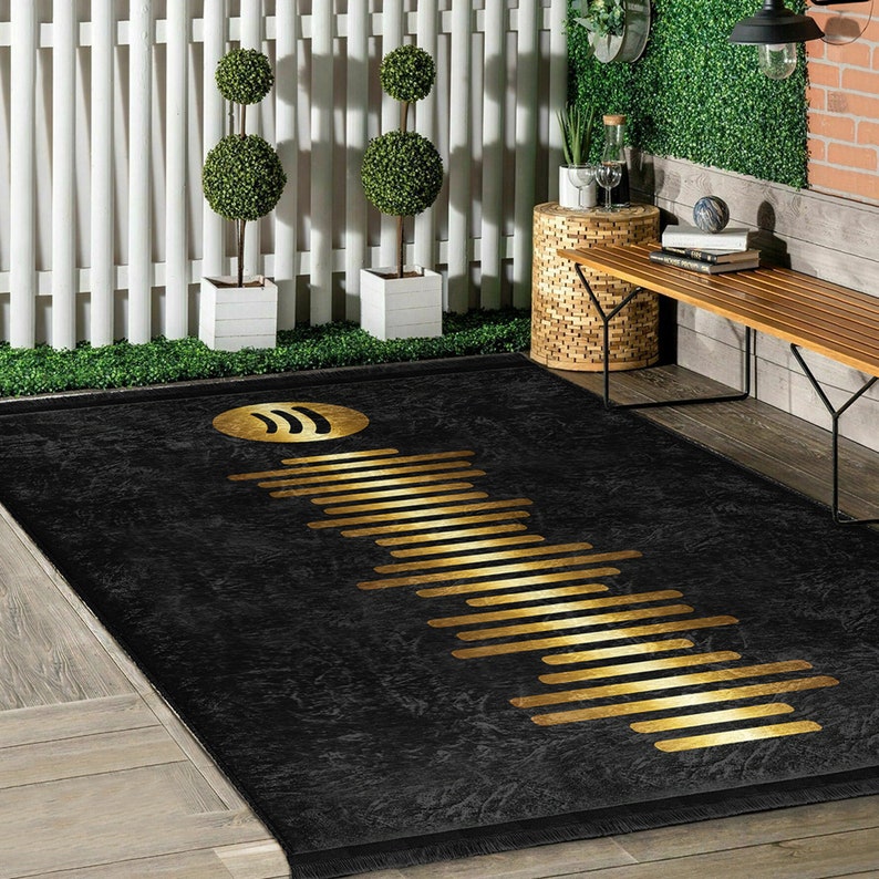 Tapis PlaylistTapis musique noirTapis antidérapant scan and playTapis chansonTapis doré lavable en machineTapis décoratif avec franges image 9