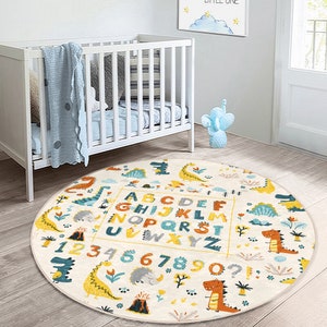 Tapis rond RealHomes Letters Tapis de sol Alphabet Train Tapis antidérapants Tapis antidérapant pour animaux Tapis pour tout-petits Tapis Beige pour chambre denfant image 7