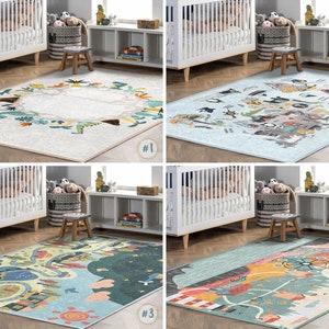 World Map Activity Rug|City Rectangular Toddler Carpet|Zoo Nursery Rug|Animal Road Playmat|Anti Slip Mat for Kid's Room