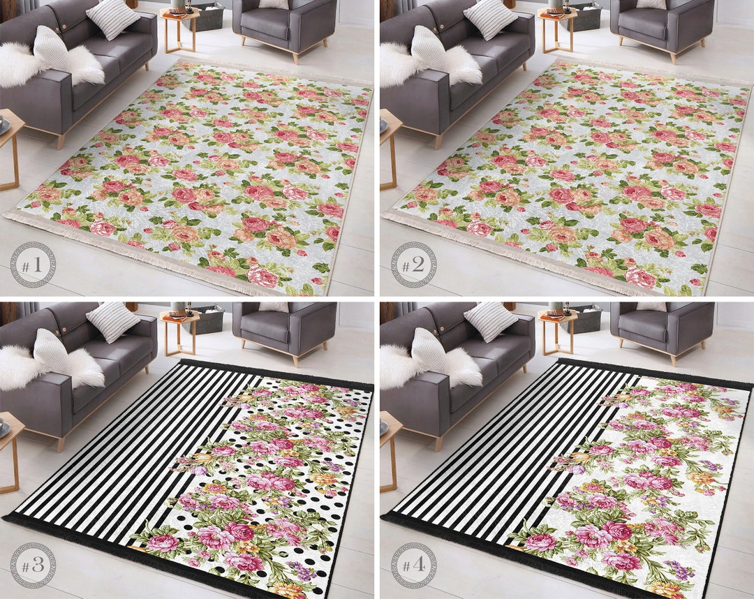 Floral Design Area Rugblack Rose Rugpolka Dot Non Slip Carpetstriped ...