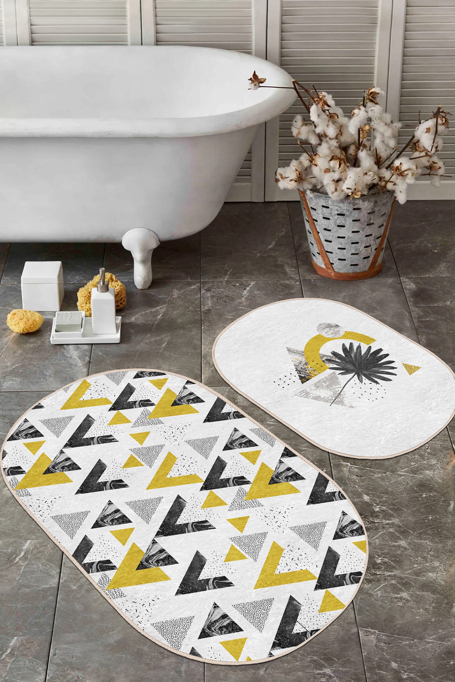 Mid Century Bath Rug Setdandelion Anti Slip Floor - Etsy