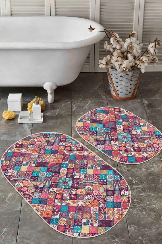 Juego de 2 alfombras de baño de retazos / alfombra oriental antideslizante  / alfombra de puerta antideslizante púrpura tradicional / alfombra lavable  a máquina persa art deco -  España