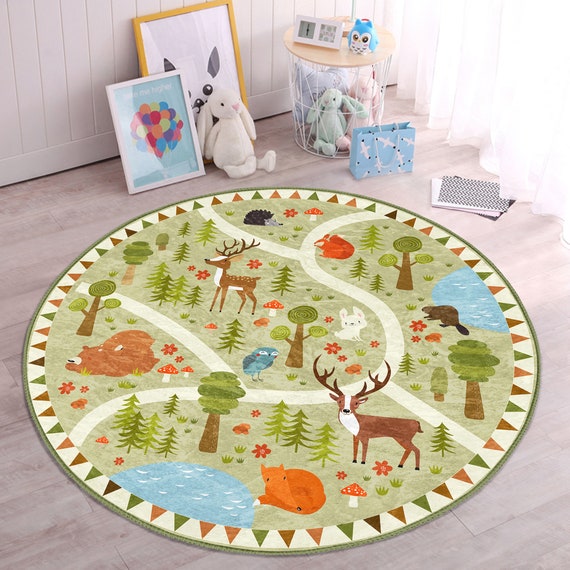 Play Mat With Forest Animals, Cotton Play Mat, Mat With Removable