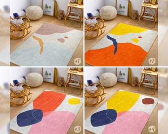 Alfombra creativa para recién nacidos/alfombra rectangular ecléctica para niños pequeños/alfombra de guardería boho/alfombra infantil enigmática abstracta/alfombra antideslizante para habitación de niños