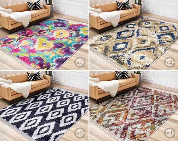 Ikat Teppich Blauer Hippie Teppich Bunter Antirutsch Teppich Diamant  Bodenmatte Rosa Teppich für Wohnzimmer Ombre Läufer - .de