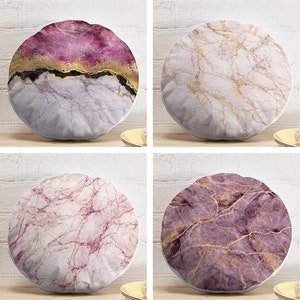Set of 4 Colourful Marble Round Pillow Covers - Amethyst Cracked Ore Decor , Modern 4 Cushion Cover Sets - Pillows + Insert 17"|19"|21"|27"