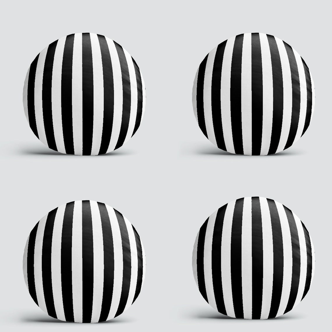 Set of 4 Striped Round Pillow Covers Gift Decor Plain 4 Etsy