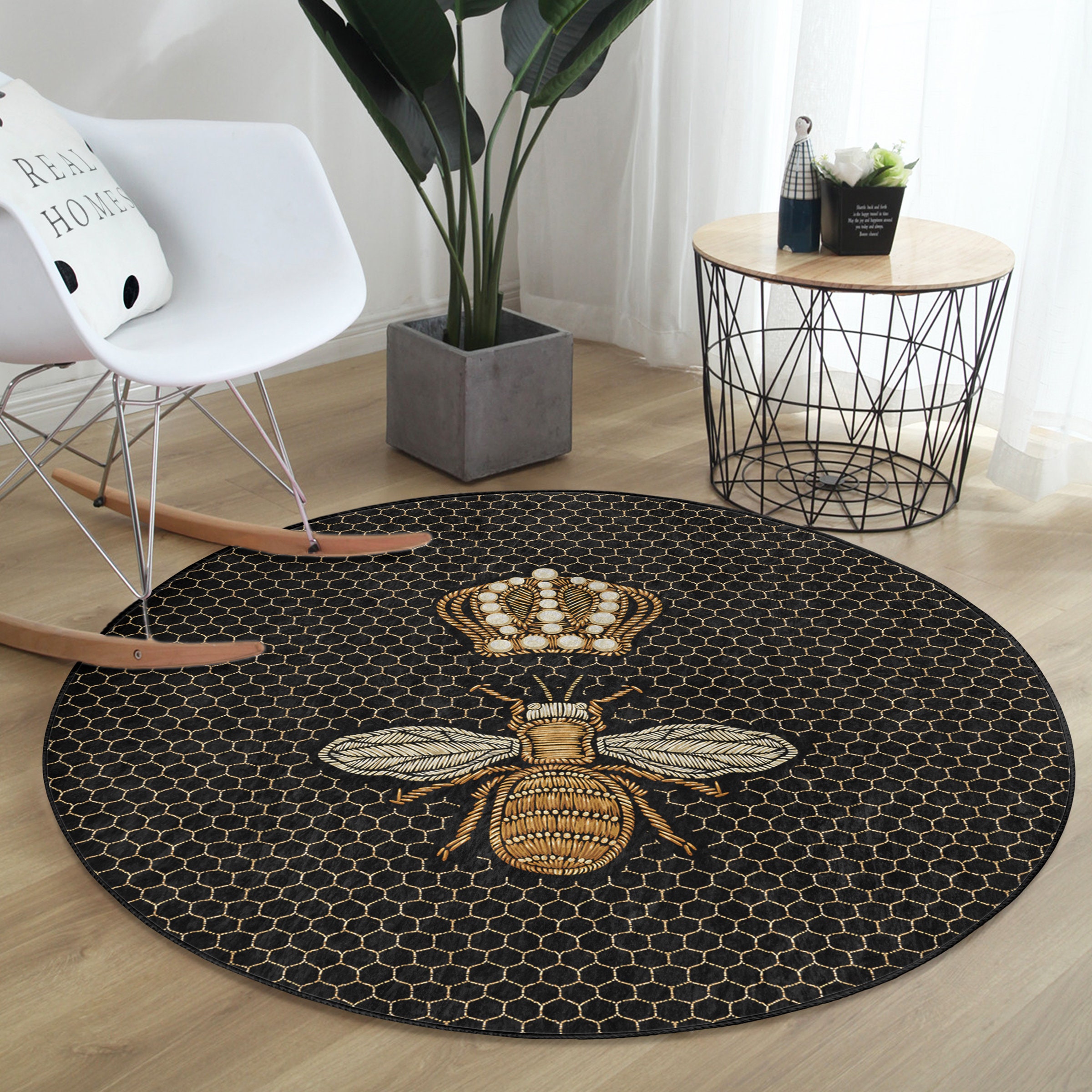 Honeycomb Black, Black Non Slip Mat, Patterned Rug, Kitchen Floor