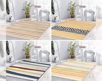 Banded Newborn Rug|Striped Rectangular Toddler Carpet|Lined Nursery Rug|Multicolor Colorful Infant mat|Anti Slip Mat for Kid's Room