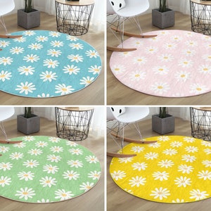 RealHomes Daisy Round Rug|Flower Floor Carpet|Spring Non Slip Circle Rugs|Soft Anti Slip Mat|Pure Area Rugs|Pink Rug For Living Room