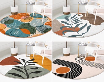 Tapis rond RealHomes Boho | Tapis de sol coloré | Tapis circulaire antidérapant abstrait | Tapis antidérapant végétal | Tapis géométriques | Tapis rose pour le salon