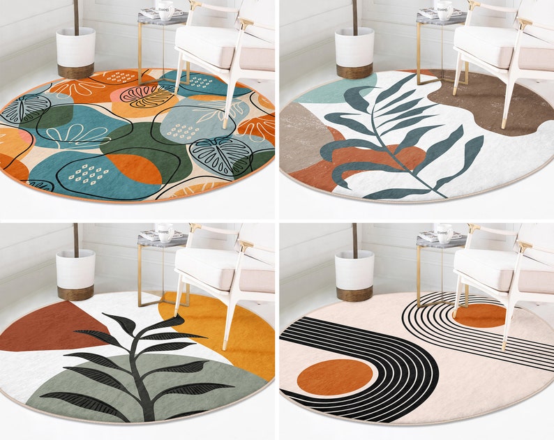 RealHomes Boho Round RugColorful Floor CarpetAbstract Non Slip Circle RugPlant Anti Slip MatGeometric Area RugsPink Rug For Living Room zdjęcie 1