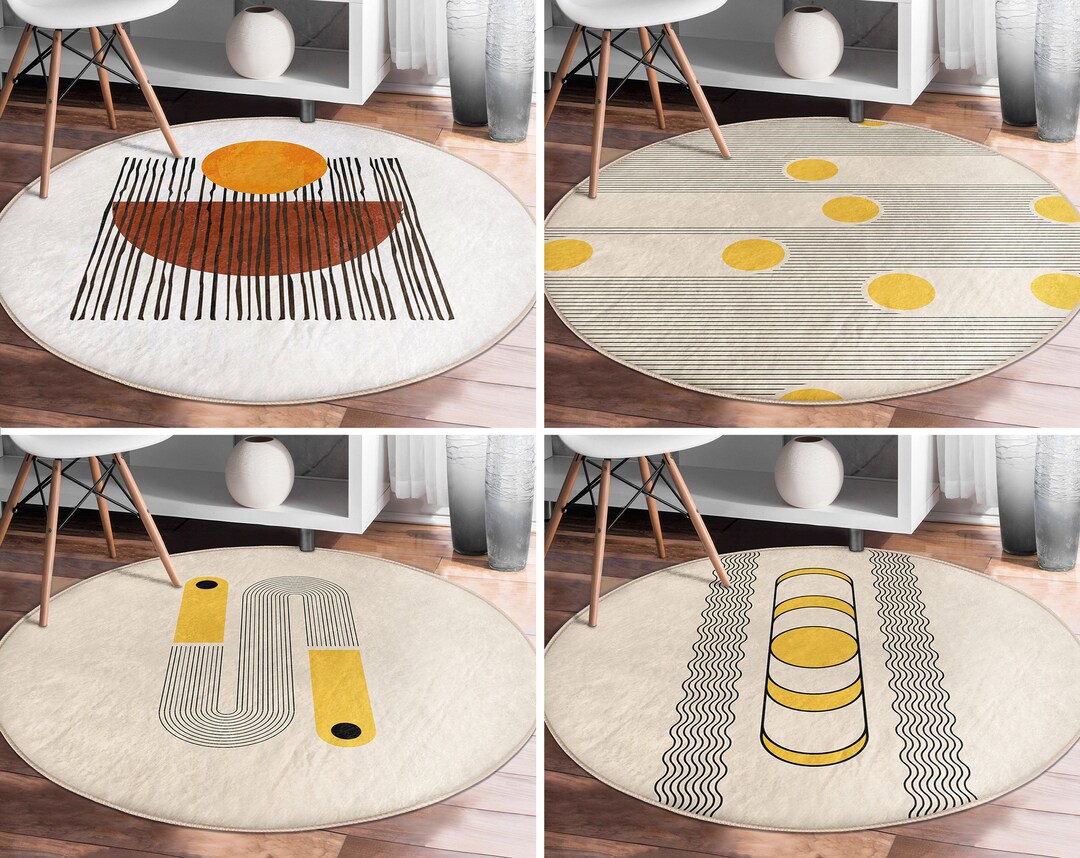 Abstract Round Rugstriped Floor Carpetminimalist Non Slip Circle ...