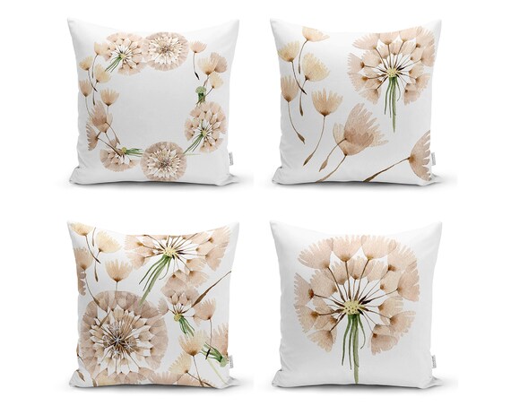 Set of 4 Plant Pattern Throw Pillow Covers Dandelion Sofa Bed