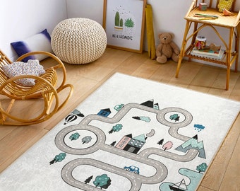 Road Interactive Play Rug|Downtown Creative Learning Carpet|Road Tummy Time Rug|Car Street Playroom Mat|Anti Slip Mat for Baby Play Zone