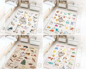 Letters Newborn Rug|Learning Rectangular Toddler Carpet|Alphabetic Nursery Rug|ABC Joyful Education Infant mat|Anti Slip Mat for Kid's Room