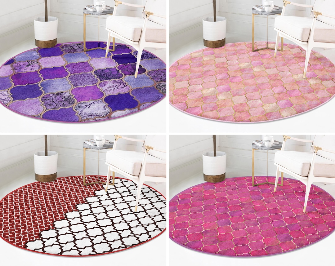 Geometric Round Rugoriental Floor Carpetchic Non Slip Circle Rugsluxury ...
