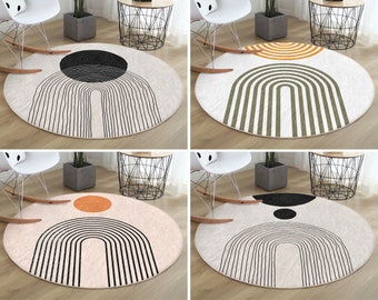 Tapis rond abstrait| Tapis de sol Onedraw| Tapis décoratifs antidérapants| Tapis antidérapant rayé| Tapis de zone géométrique| Tapis beige pour salon