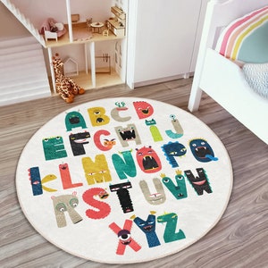 Tapis rond RealHomes Letters Tapis de sol Alphabet Train Tapis antidérapants Tapis antidérapant pour animaux Tapis pour tout-petits Tapis Beige pour chambre denfant 4