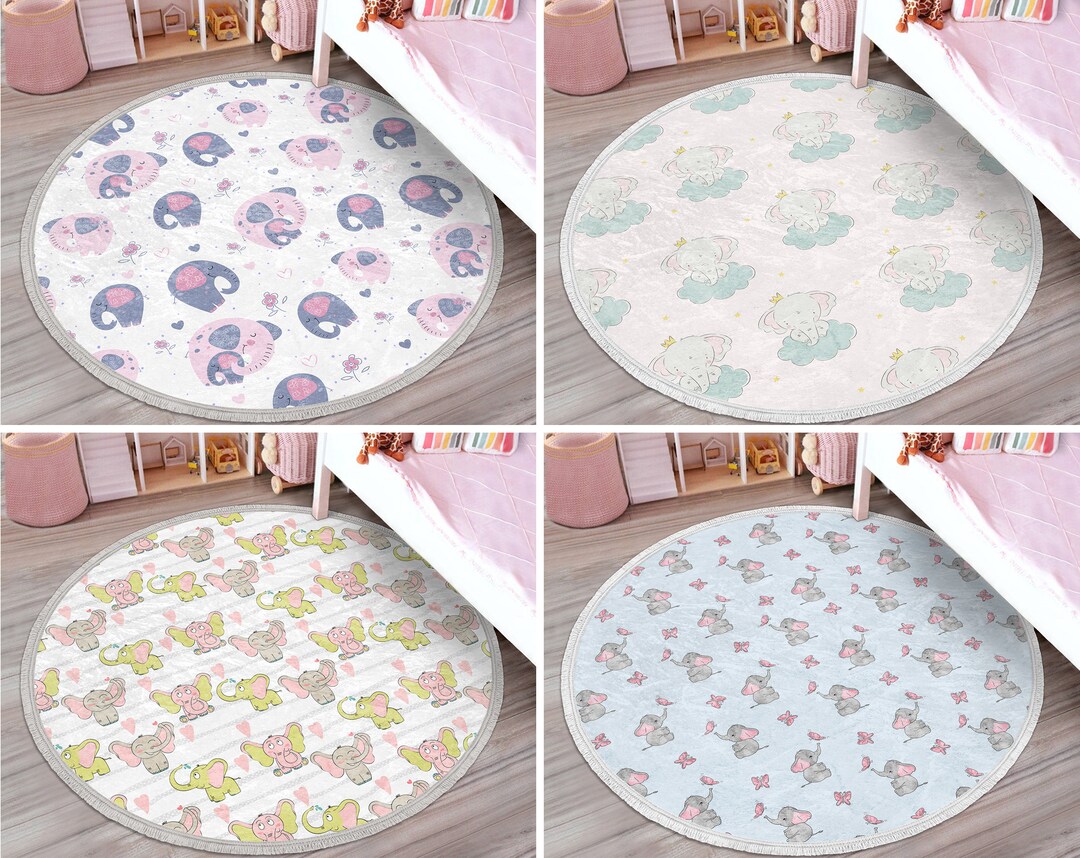 Cute Elephant Round Rugstar Circle Rug With Tasselsbaby Floor ...