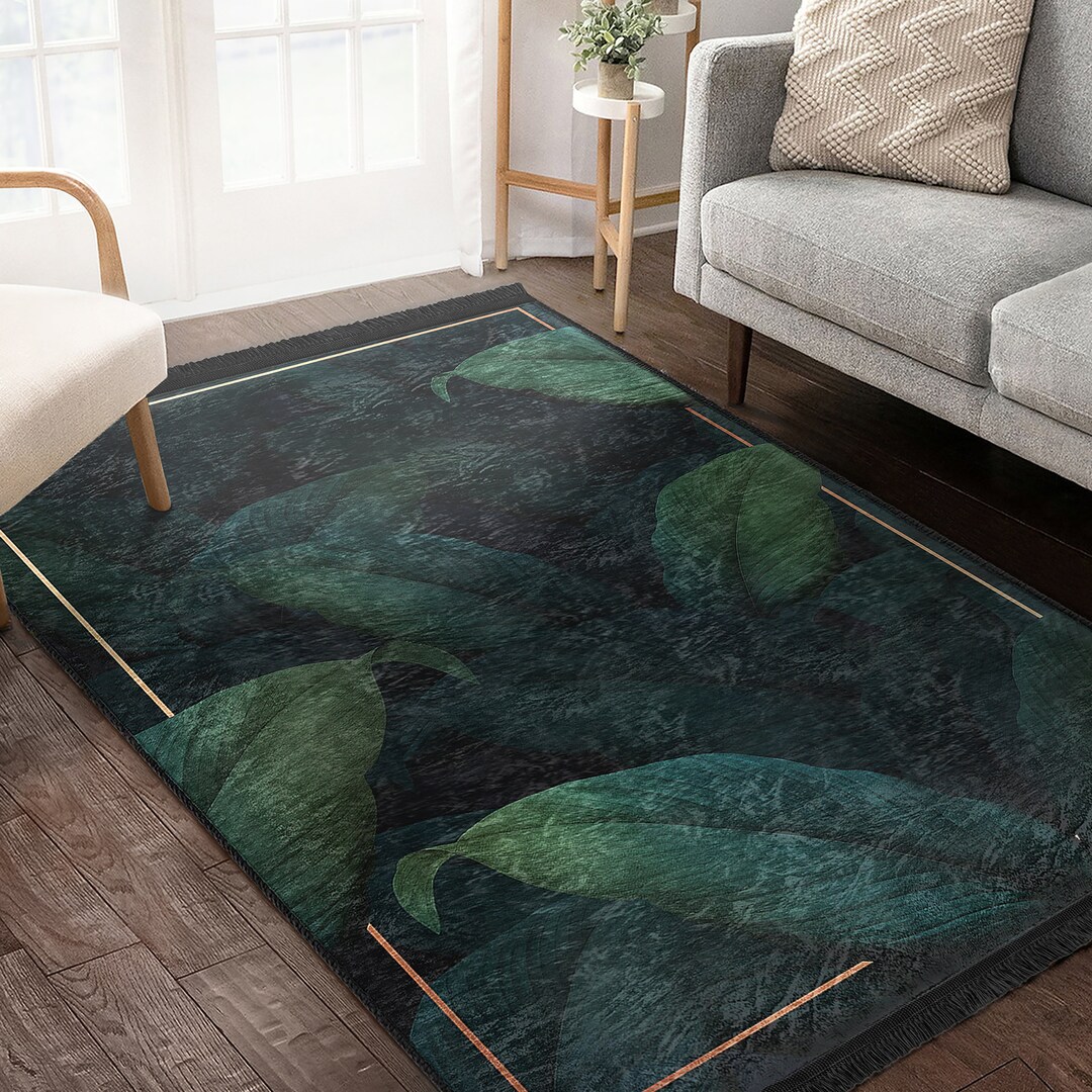 Abstract Leaf Pattern Area Rug Exotic Leaf Area Rugbotanical Leaves Runnerplant Paradise Non Slip ...