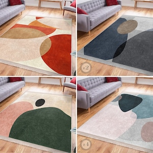 Abstract Area Rug|Gray Bohemian Rug|Oddly Shapes Non Slip Carpet|Boho Rug|Red Machine Washable Carpet|Multicolor Fringed Runner|Boho Decor