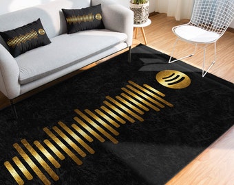 Tapis Playlist|Tapis musique noir|Tapis antidérapant scan and play|Tapis chanson|Tapis doré lavable en machine|Tapis décoratif avec franges