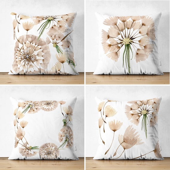 Set of 4 Plant Pattern Throw Pillow Covers Dandelion Sofa Bed